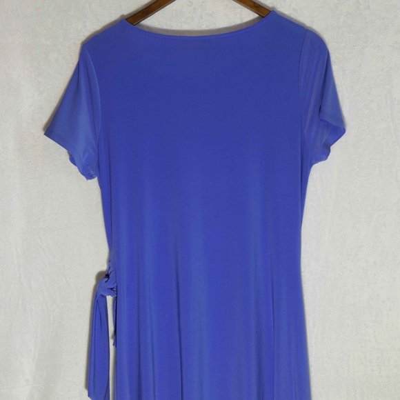 Chaus SZ L Asymmetrical Blue Dress Polyester Spandex w/ Integrated Tie Belt - Picture 3 of 5